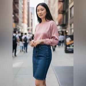 Zara Blue Pencil Skirt size 6 rhinestone pockets